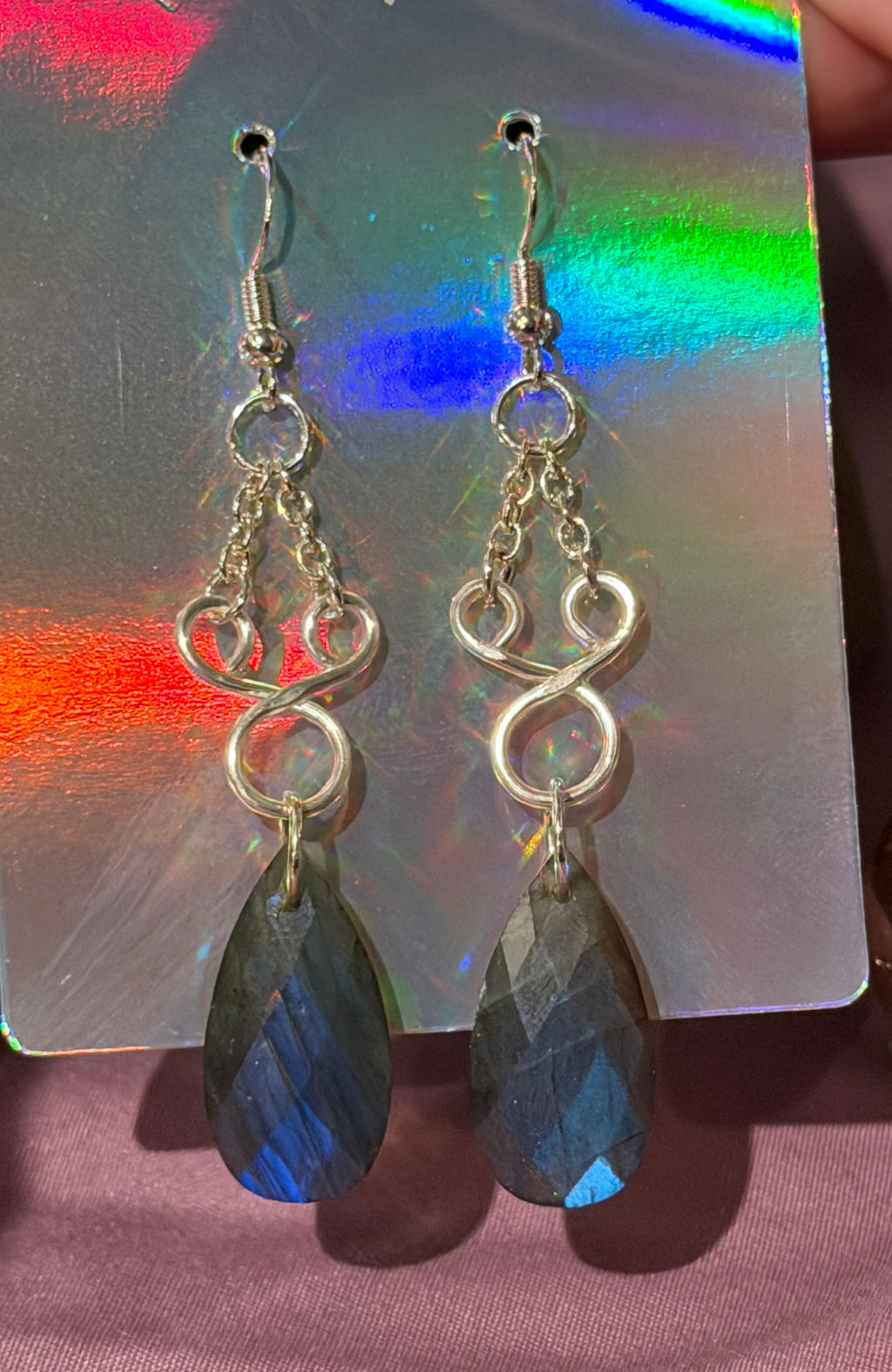 Blue flash Labradorite teardrop dangle earrings