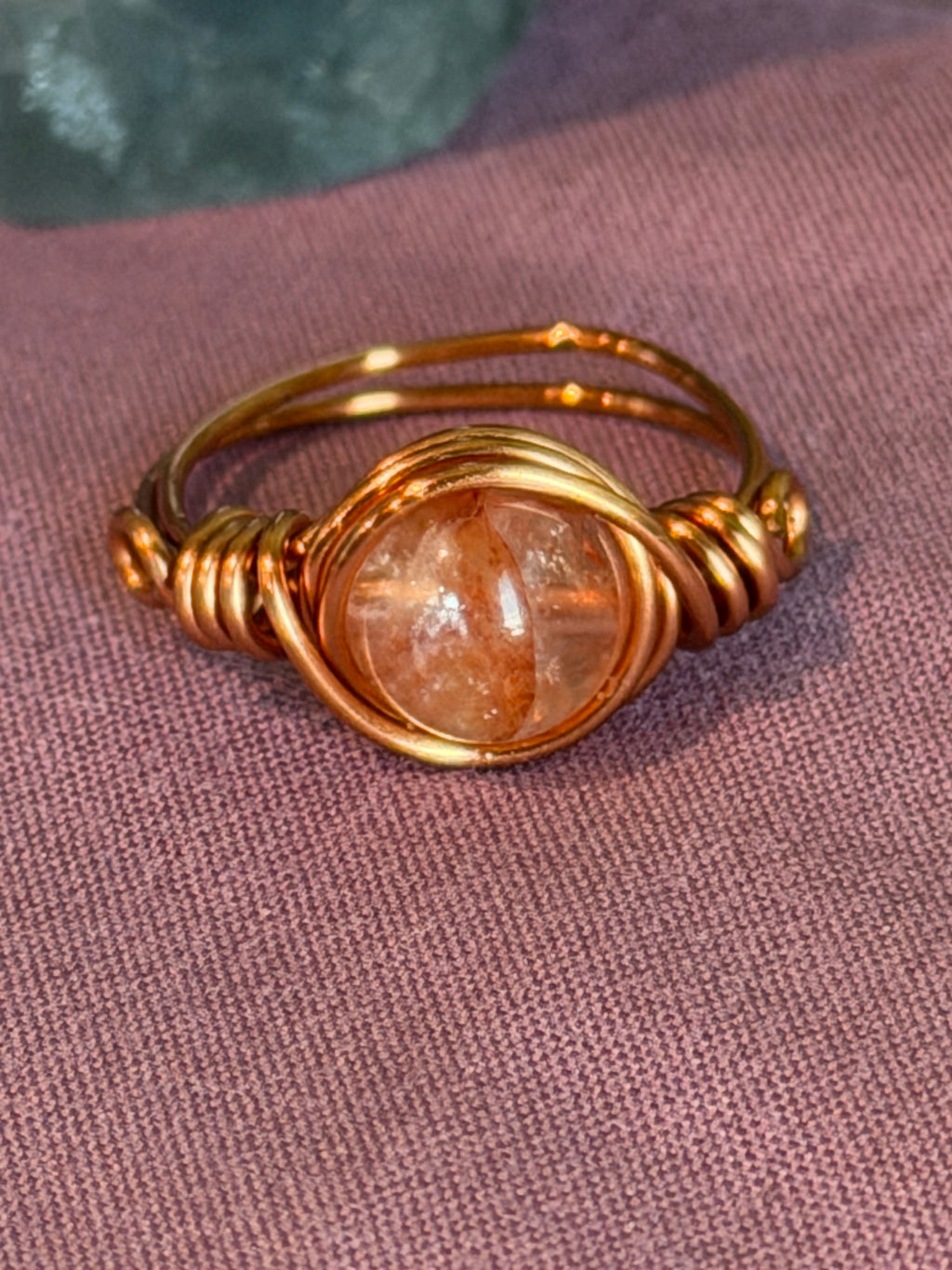 Fire Quartz size 5 copper wire-wrapped ring