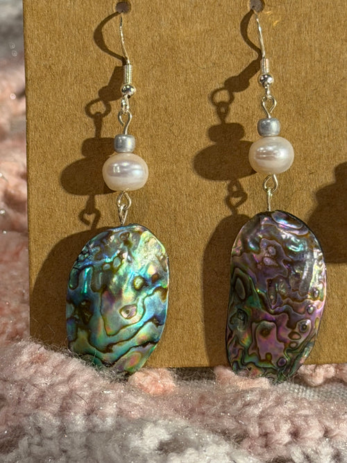 Abalone shell & pearl earrings (B)