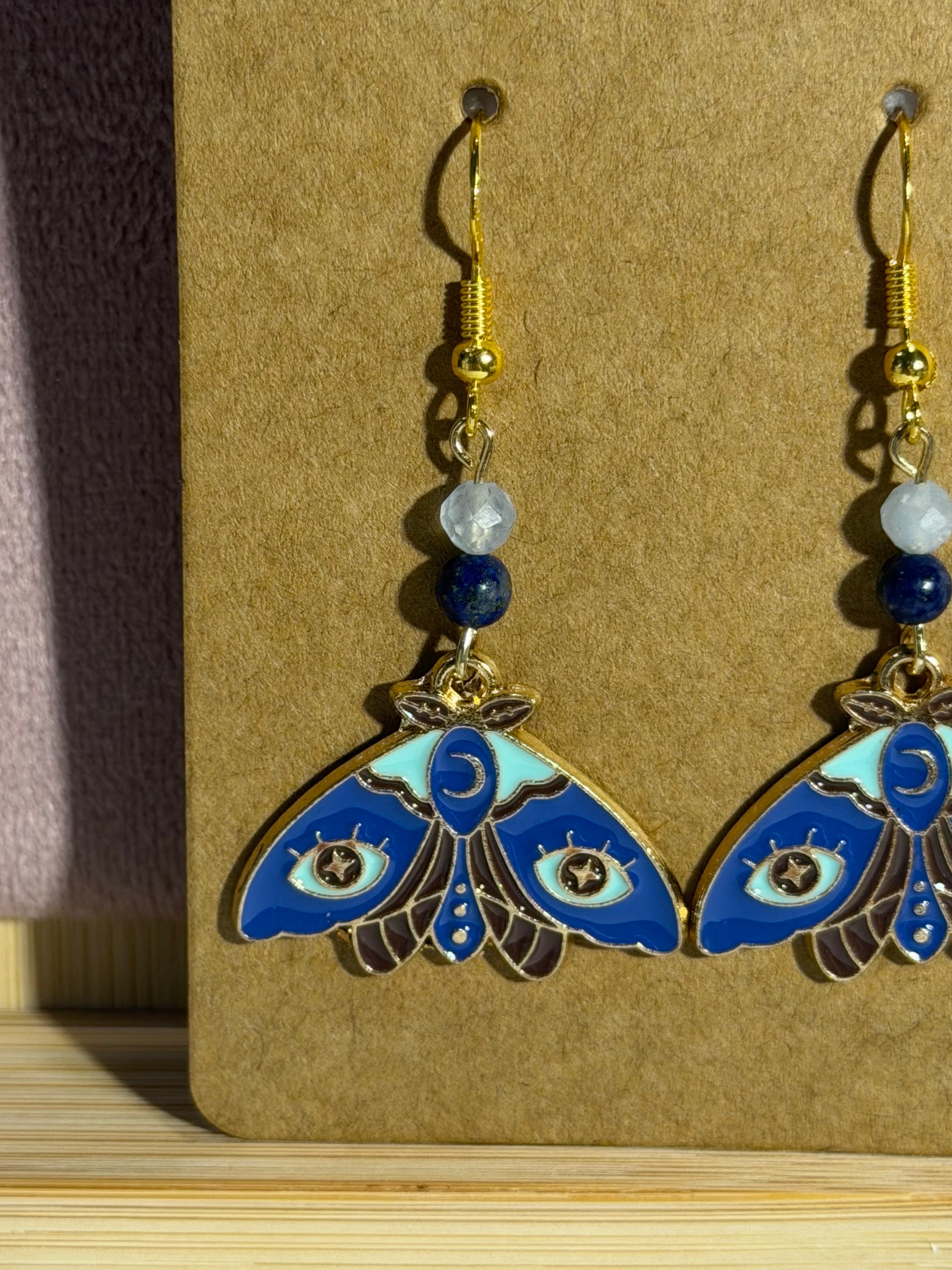 Aquamarine & Sodalite moth earrings