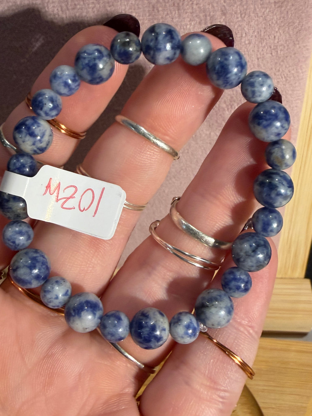 Blue Dot Jasper 6 inch beaded stretchy bracelet