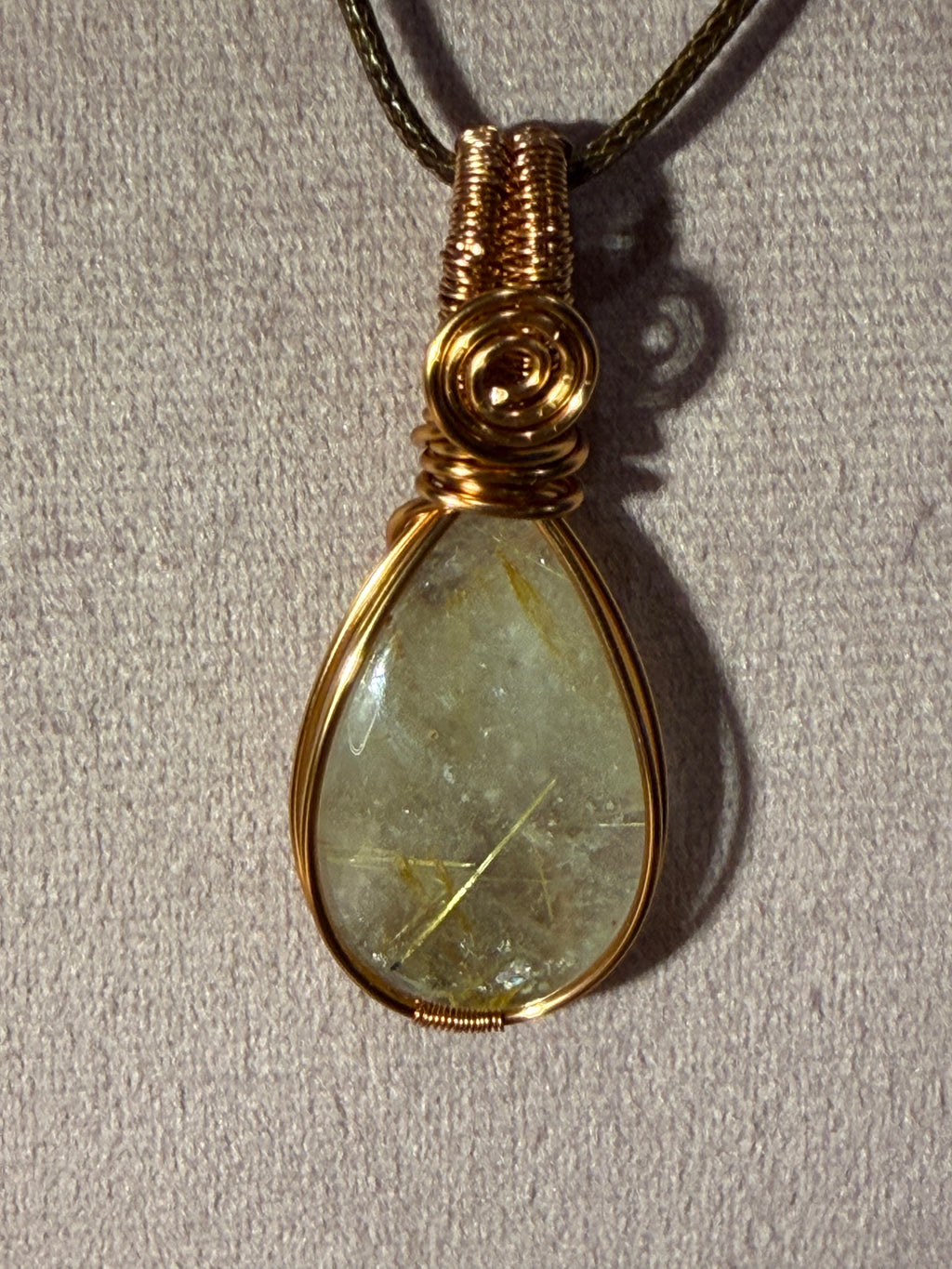 Golden Rutilated Quartz copper wire-wrapped pendant