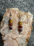 Mookaite Jasper beaded silver-tone copper wire-wrapped earrings
