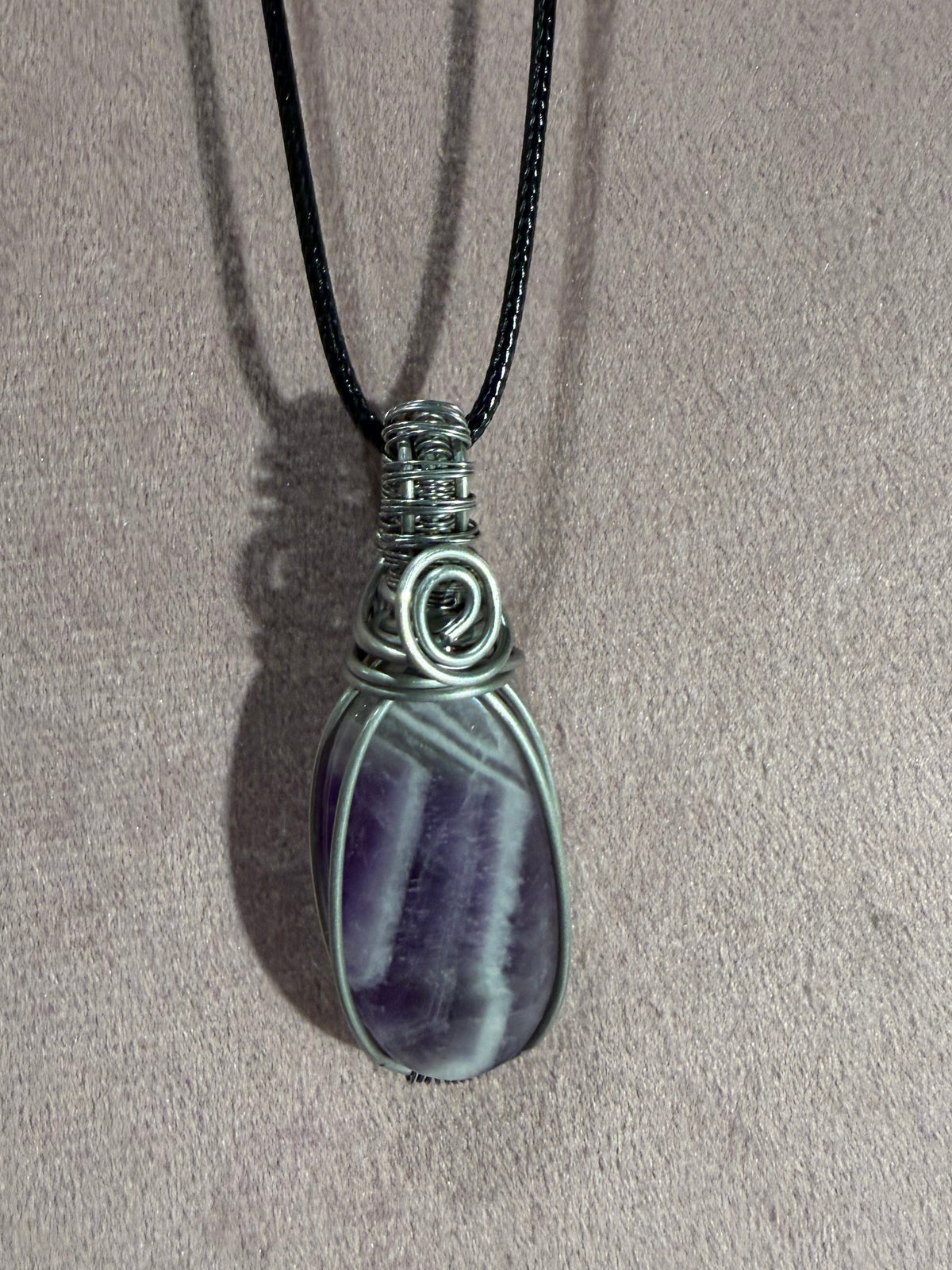 Amethyst stainless steel wire-wrapped pendant