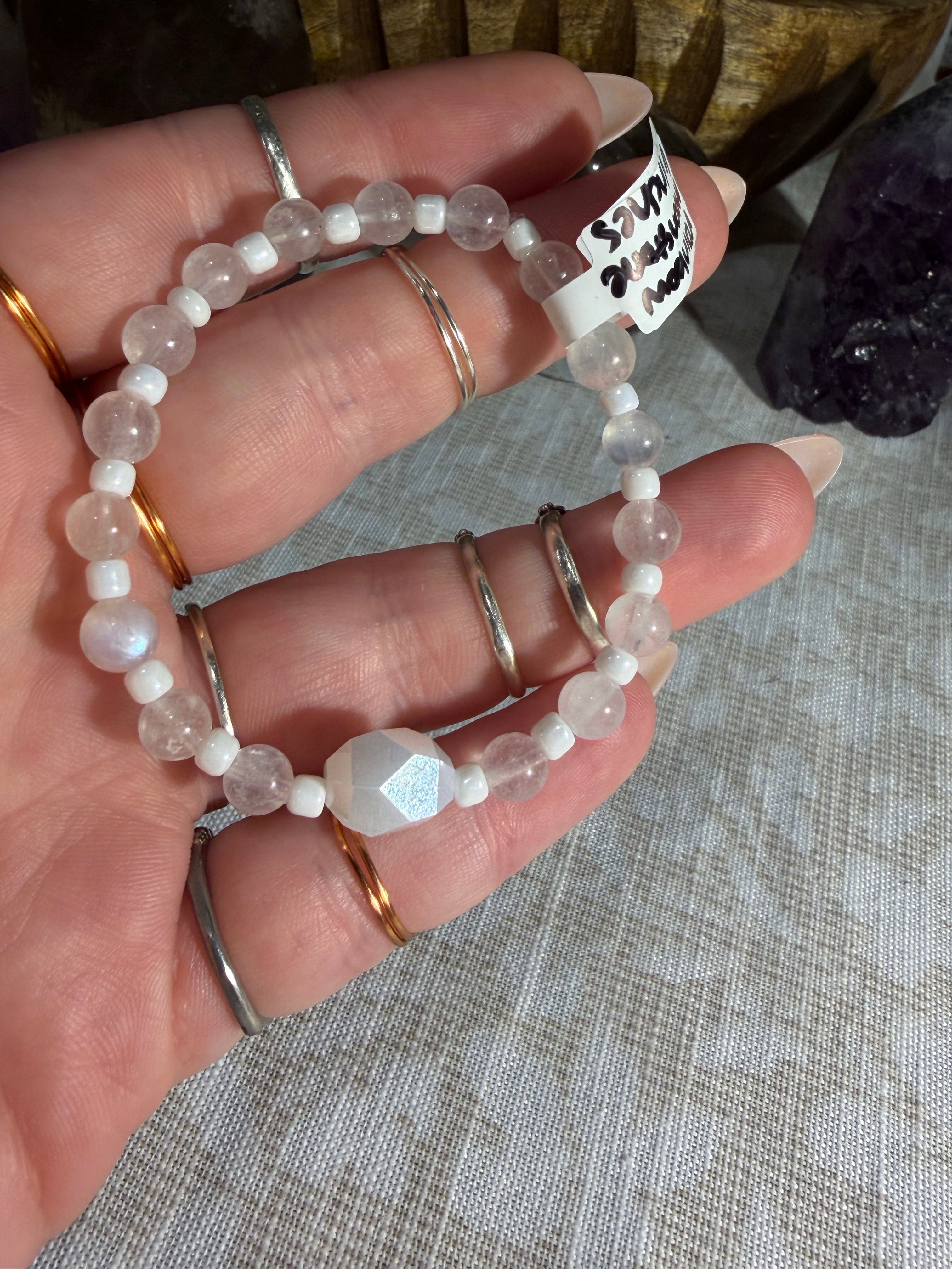 Rainbow Moonstone 6 inch stretchy bracelet