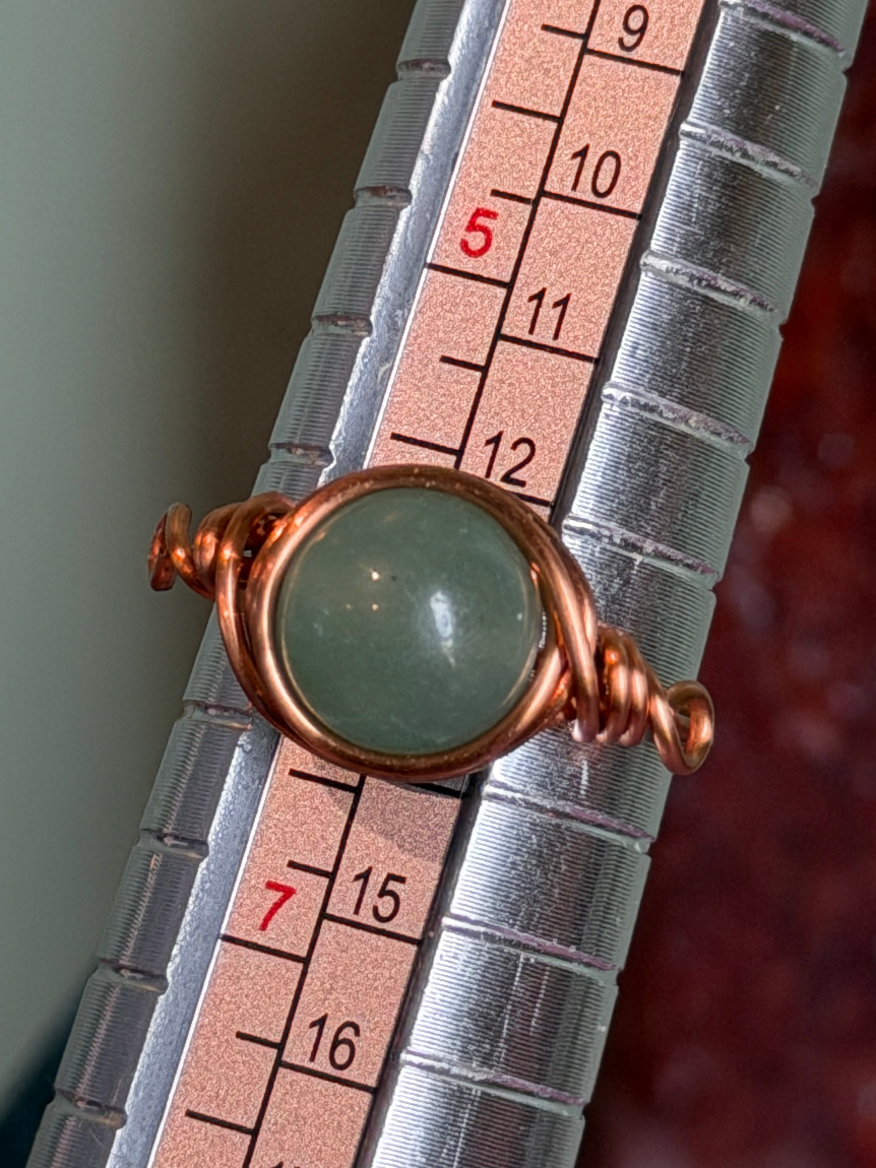 Green Aventurine size 6 copper wire-wrapped ring