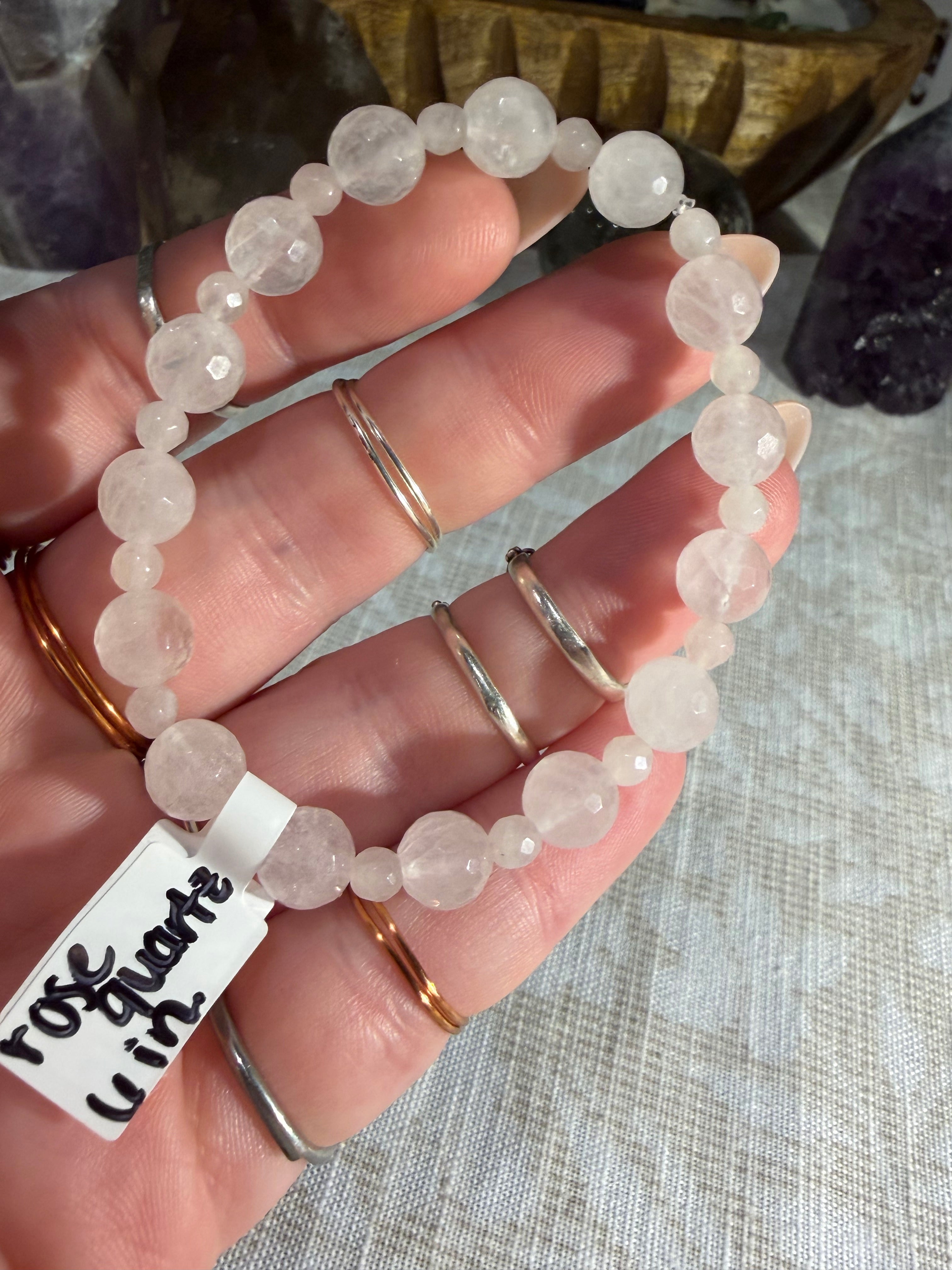 Faceted Rose Quartz 6 inch stretchy bracelet