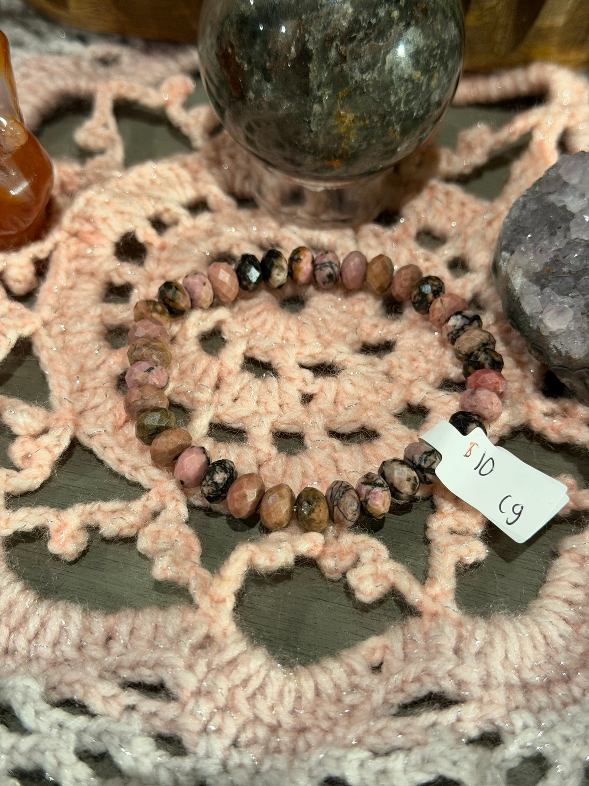 faceted Rhodonite 6.5-inch stretchy bracelet