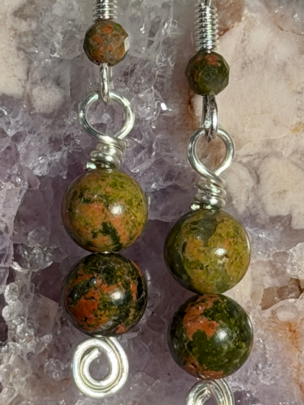 Unakite silver-tone earrings