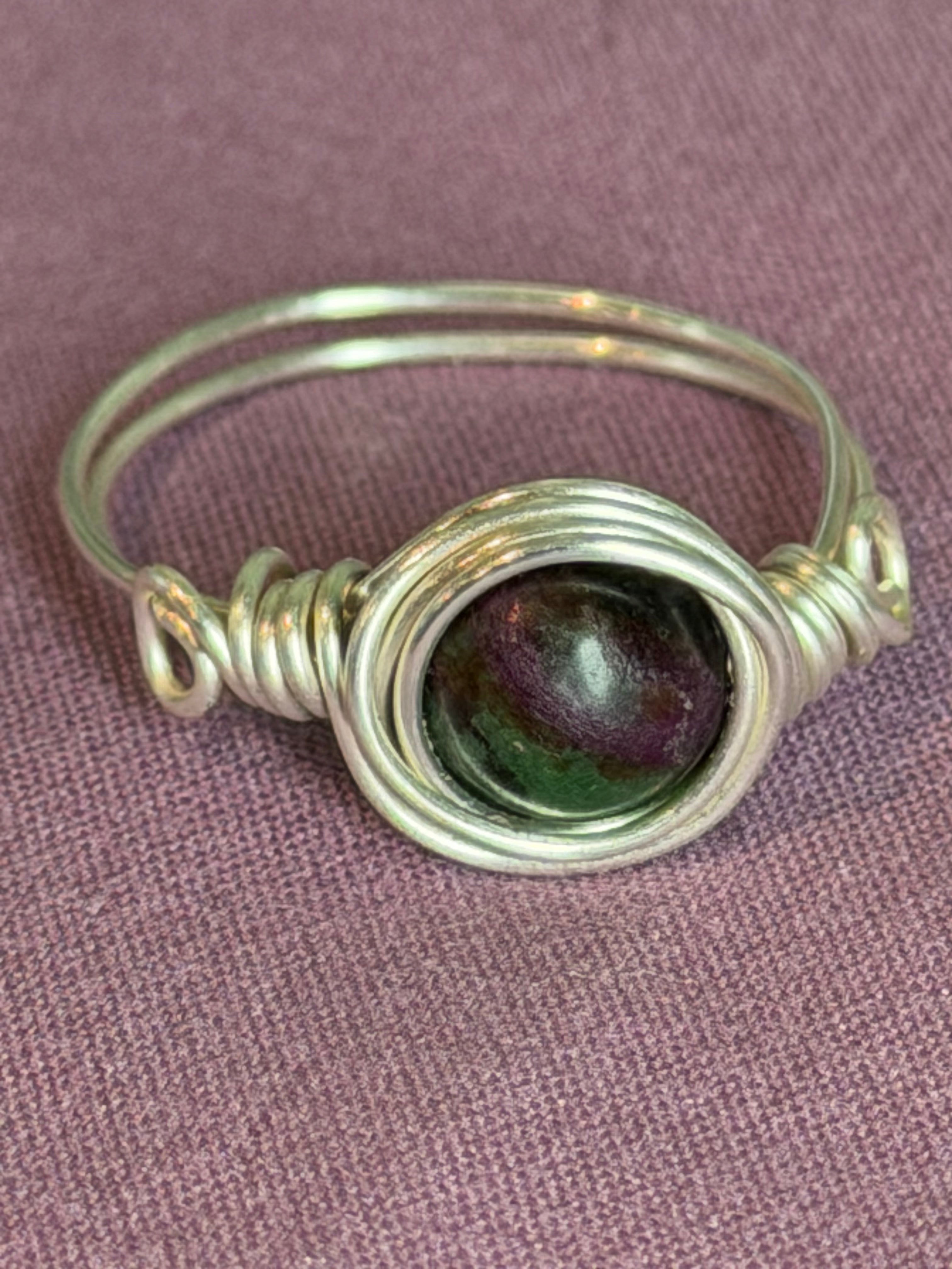 Ruby Zoisite size 9 silver-tone copper wire-wrapped ring