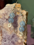 Double Aquamarine silver-tone copper wire-wrapped earrings