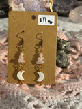 Rose Quartz & shell moon dangle earrings