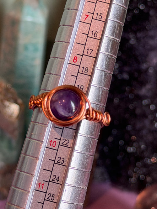 Amethyst size 9 copper wire-wrapped ring