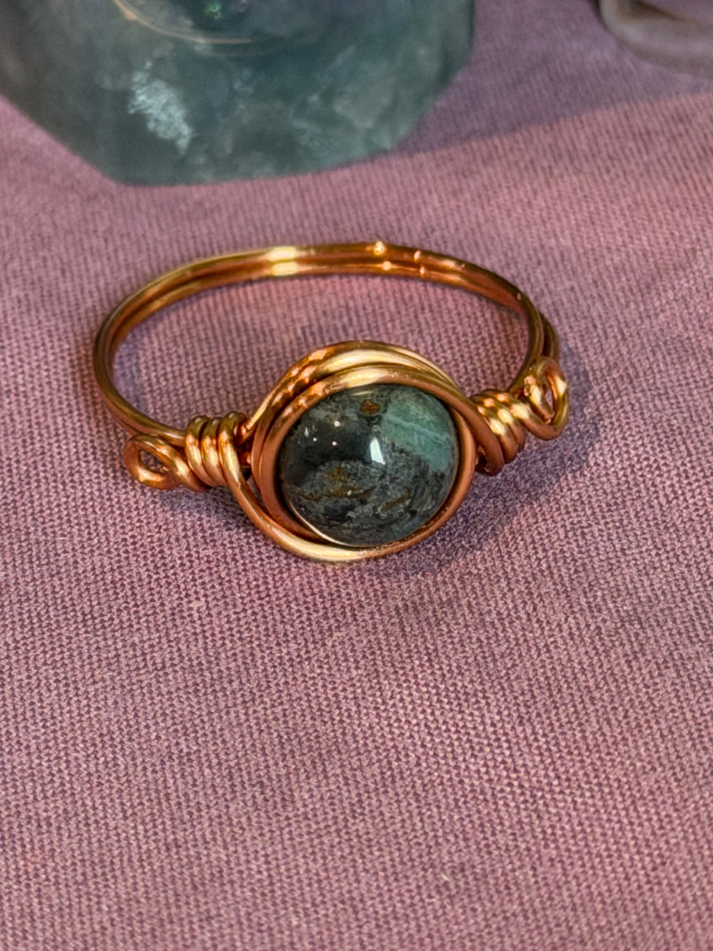 Indian Agate size 10 copper wire-wrapped ring