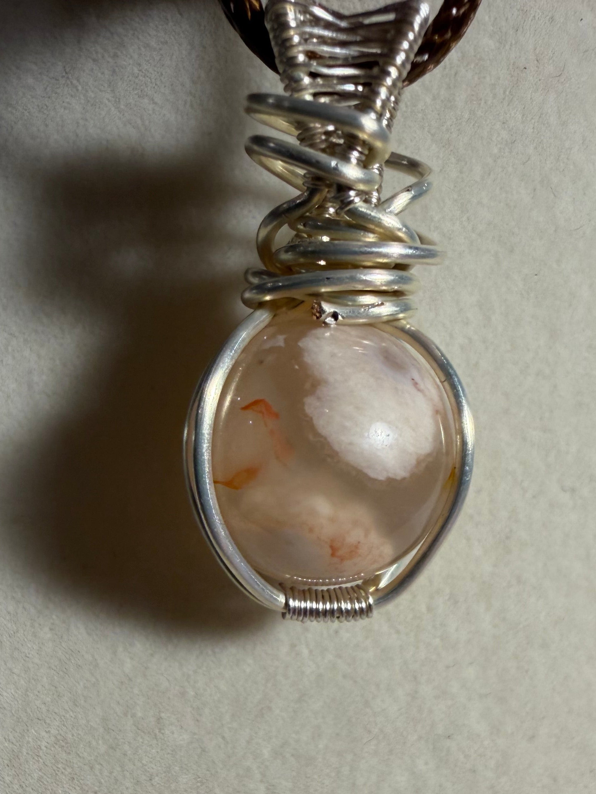 Flower Agate silver-tone copper sphere necklace
