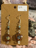 wood & Abalone shell flower dangle earrings