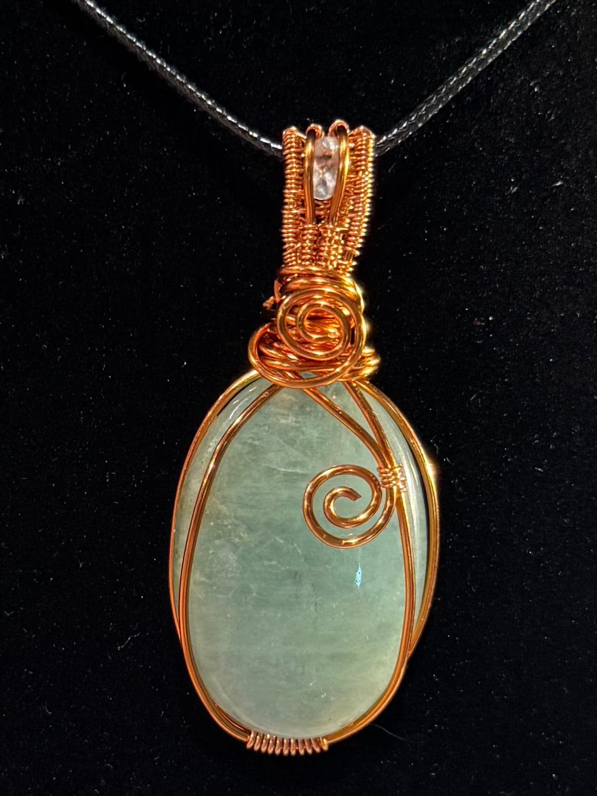 Double Aquamarine copper wire-wrapped pendant