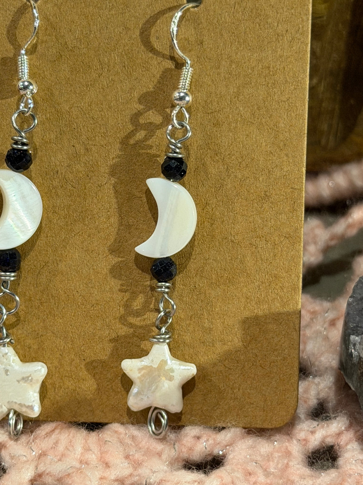 Blue Sandstone star & moon earrings