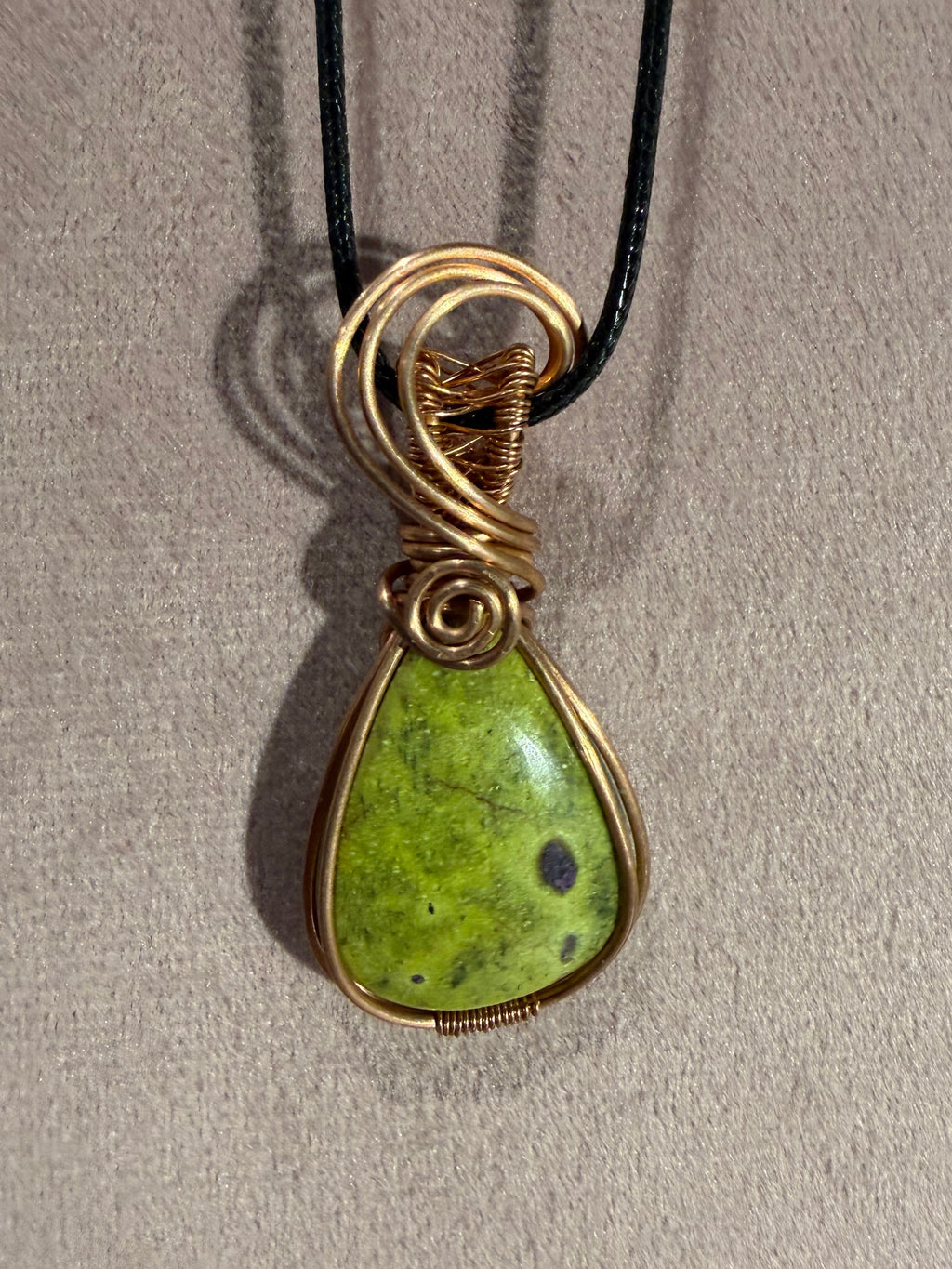 Atlantisite copper wire-wrapped pendant
