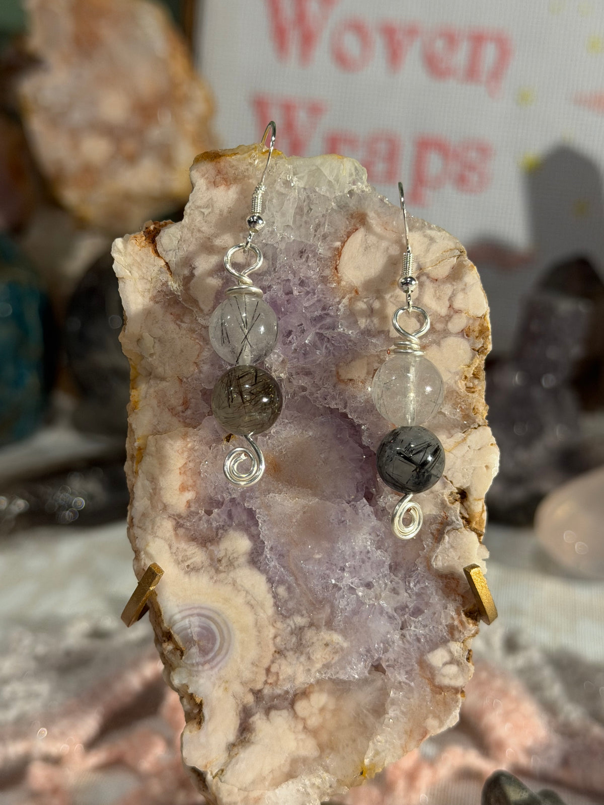 Rutilated Quartz beaded dangle earrings