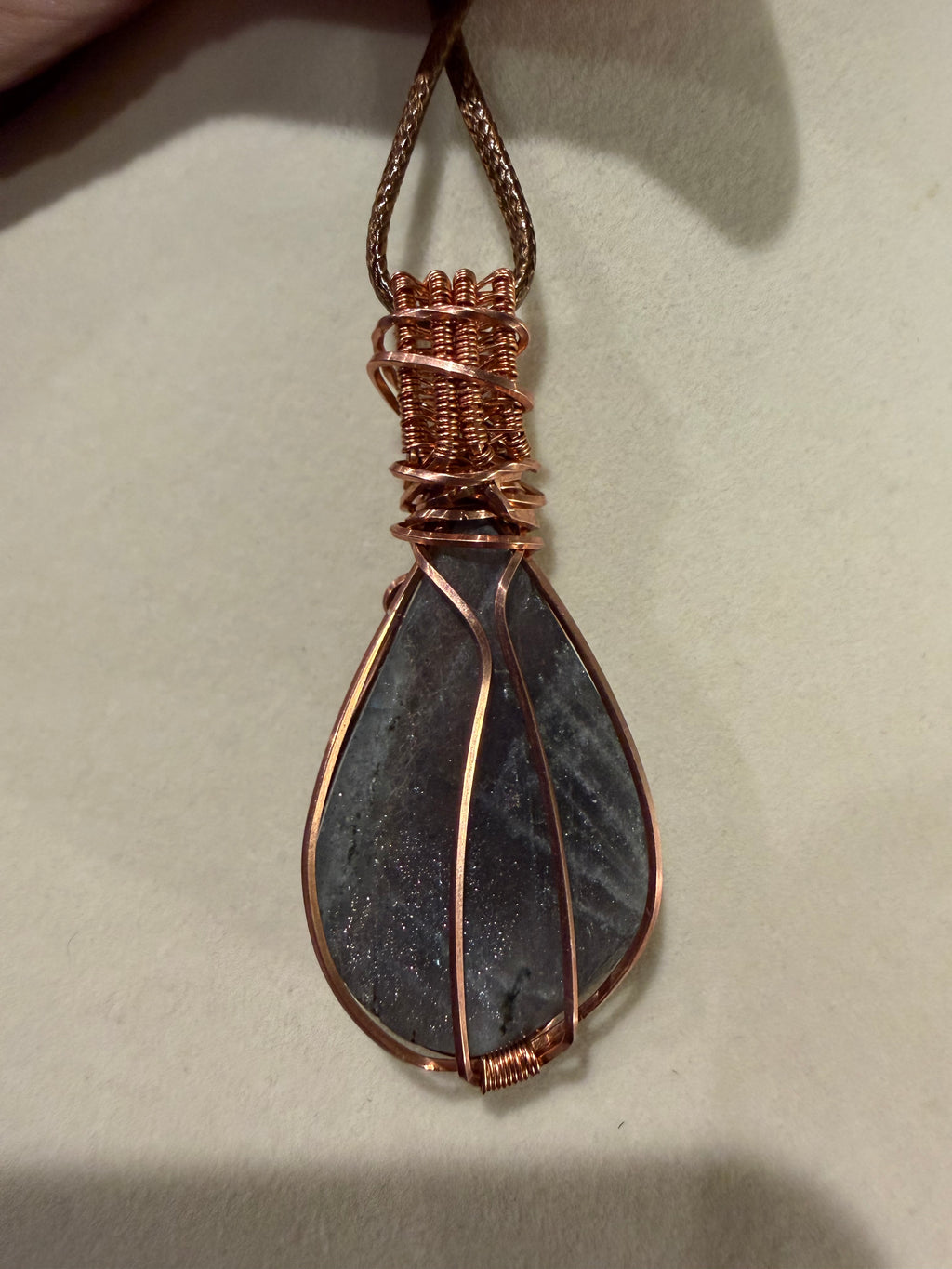 Purple flash Labradorite & Herkimer Diamond copper wire-wrapped pendant