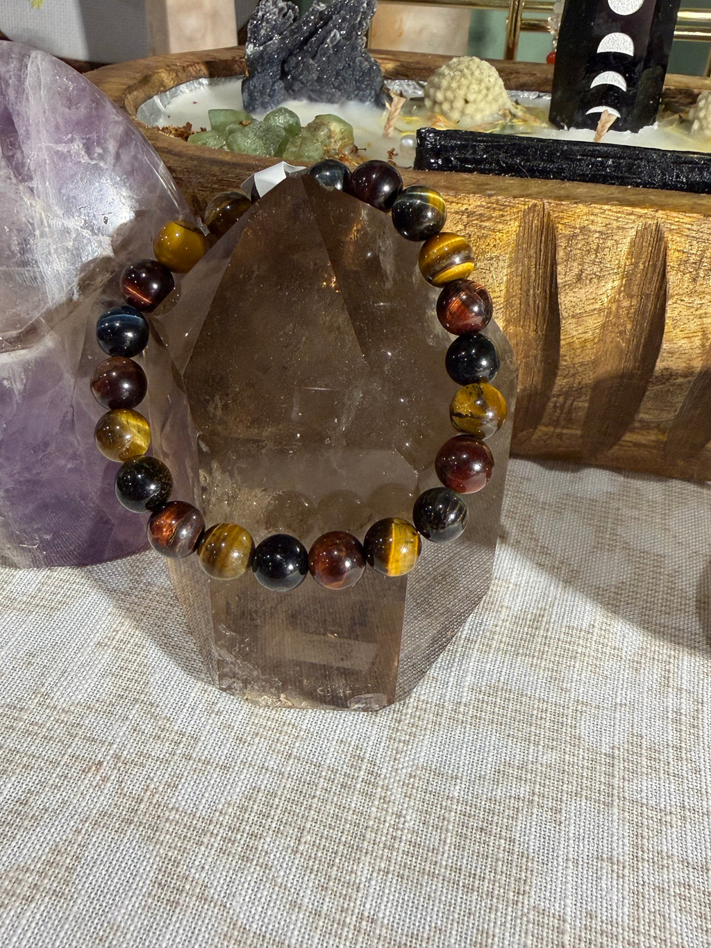 Tri-colored tigers eye 6 inch stretchy bracelet