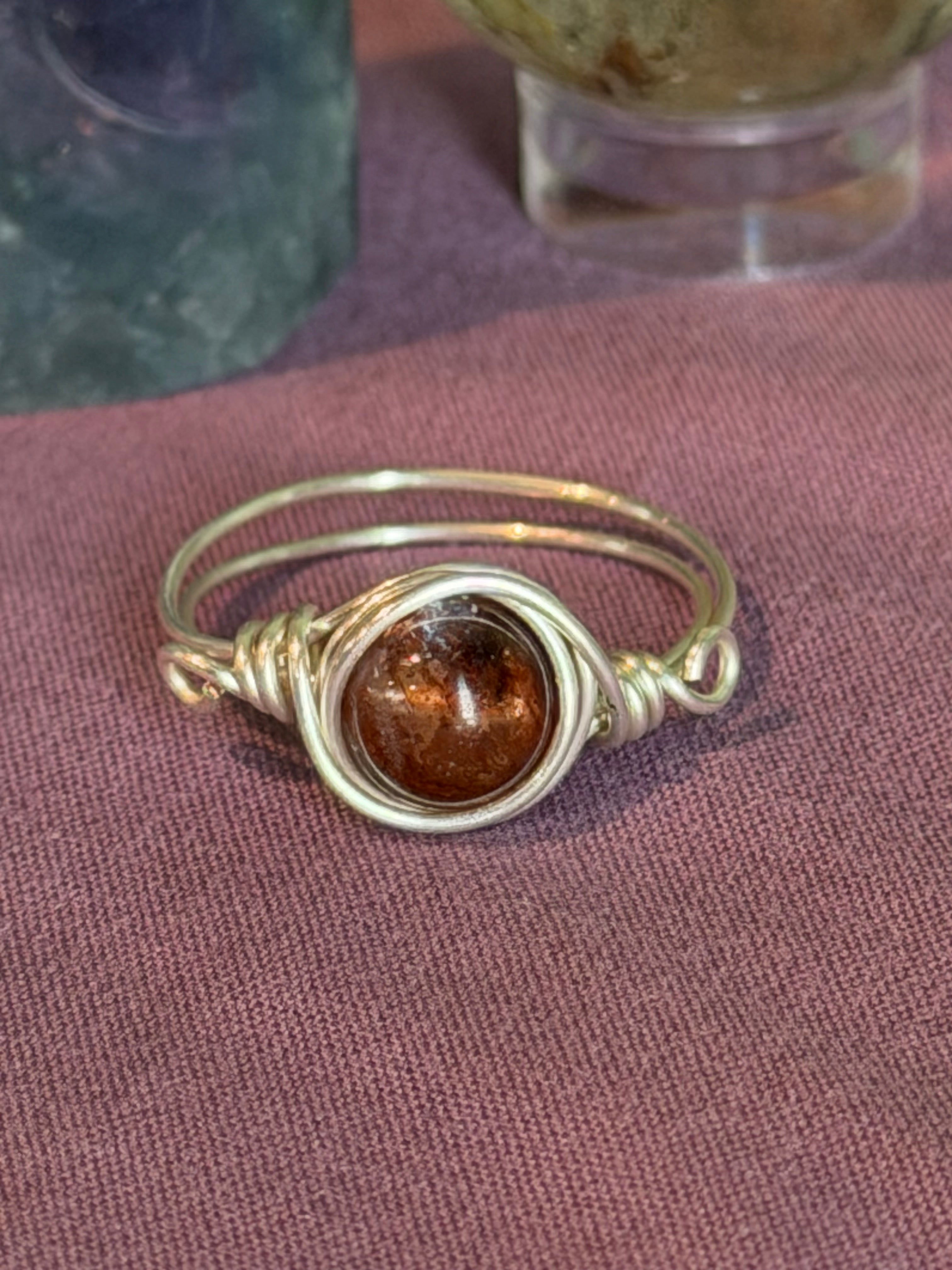 Fire Quartz size 8 silver-tone copper wire-wrapped ring