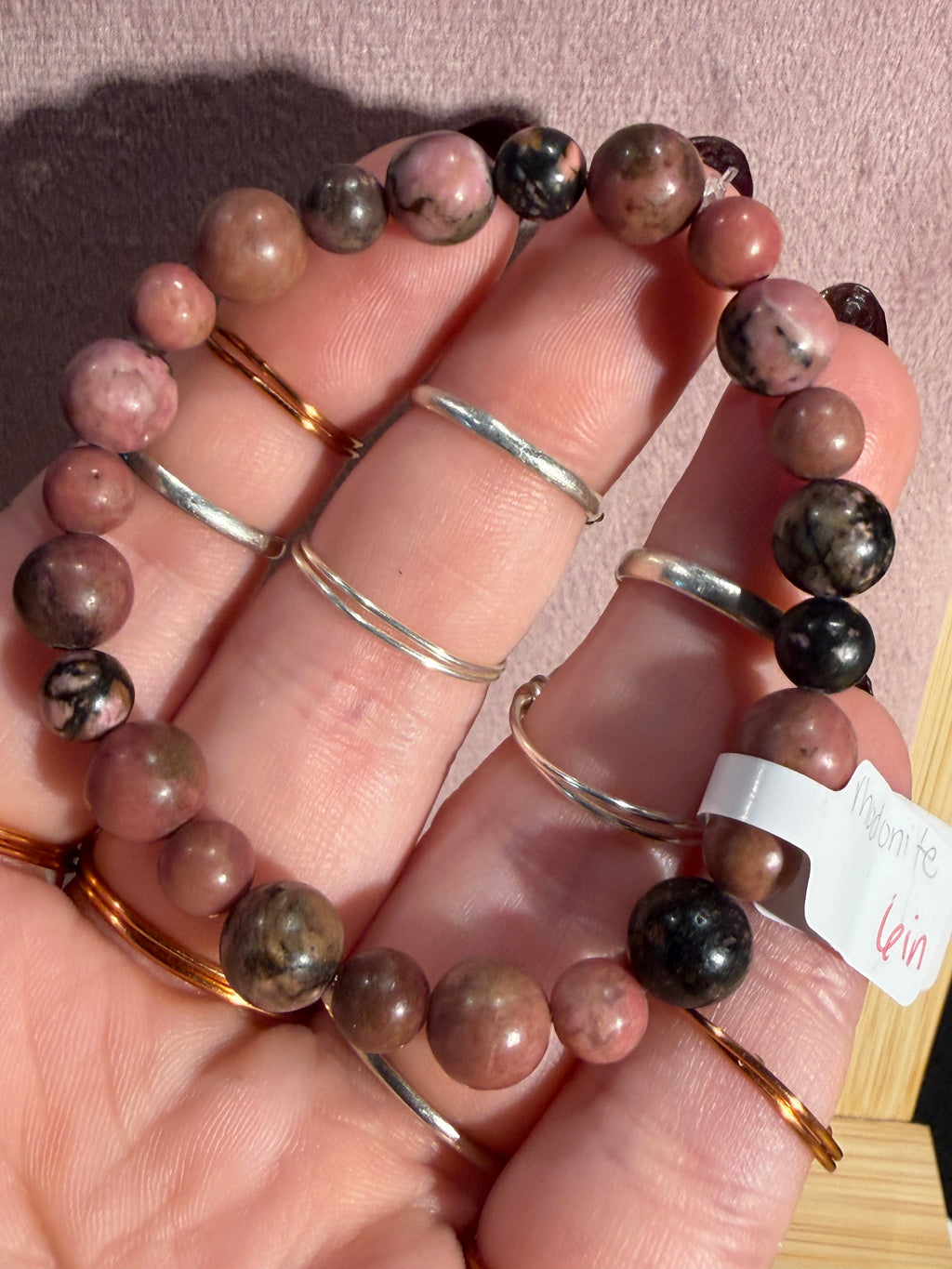 Rhodonite 6 inch beaded stretchy bracelet
