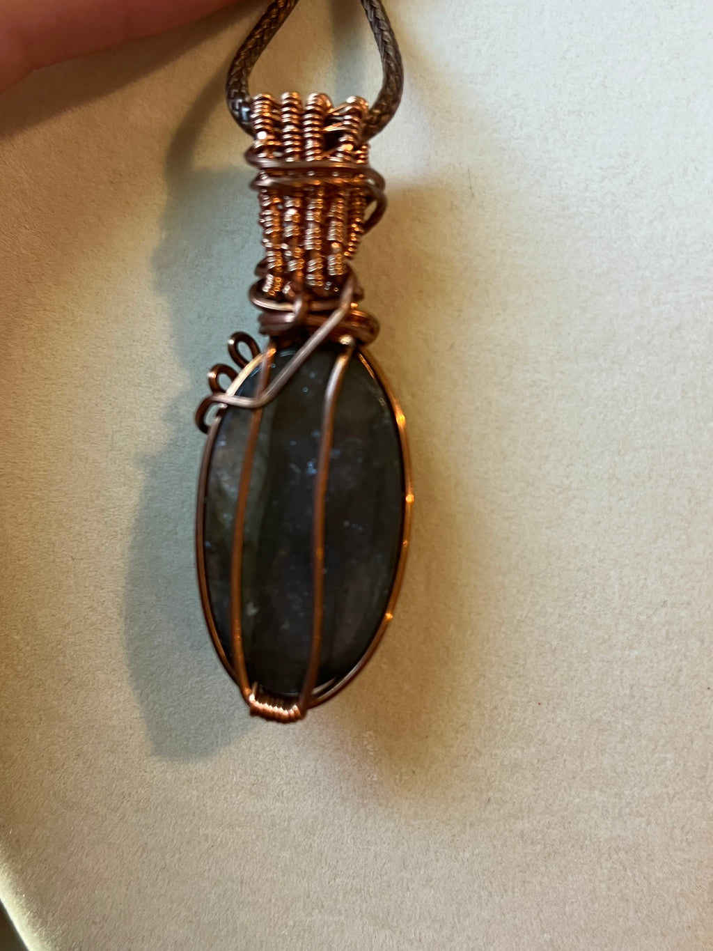 Purple flash Labradorite & Amethyst chip copper wire-wrapped pendant