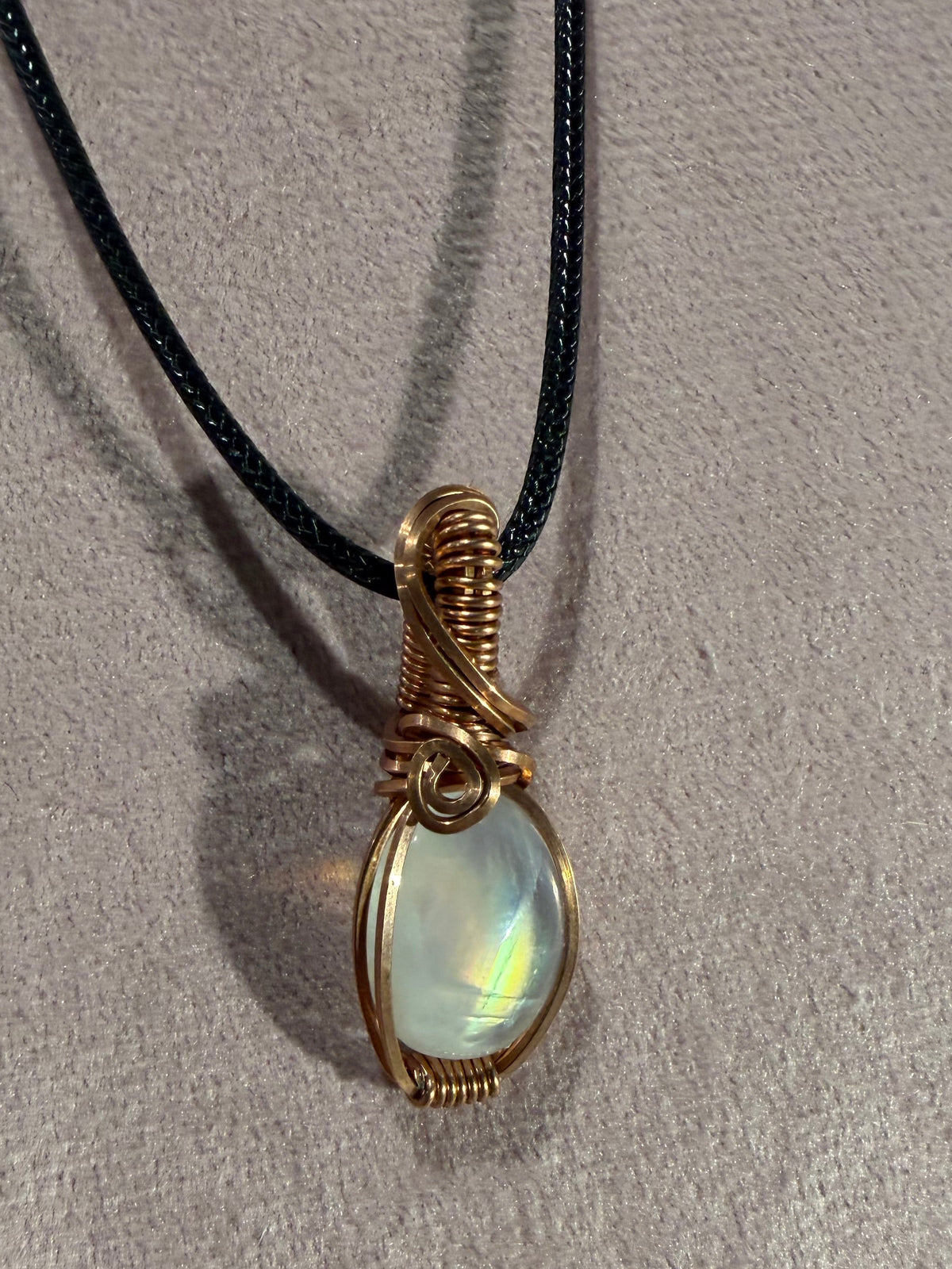 Rainbow moonstone copper wire-wrapped pendant