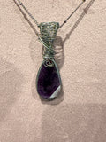 Amethyst stainless-steel wire-wrapped pendant