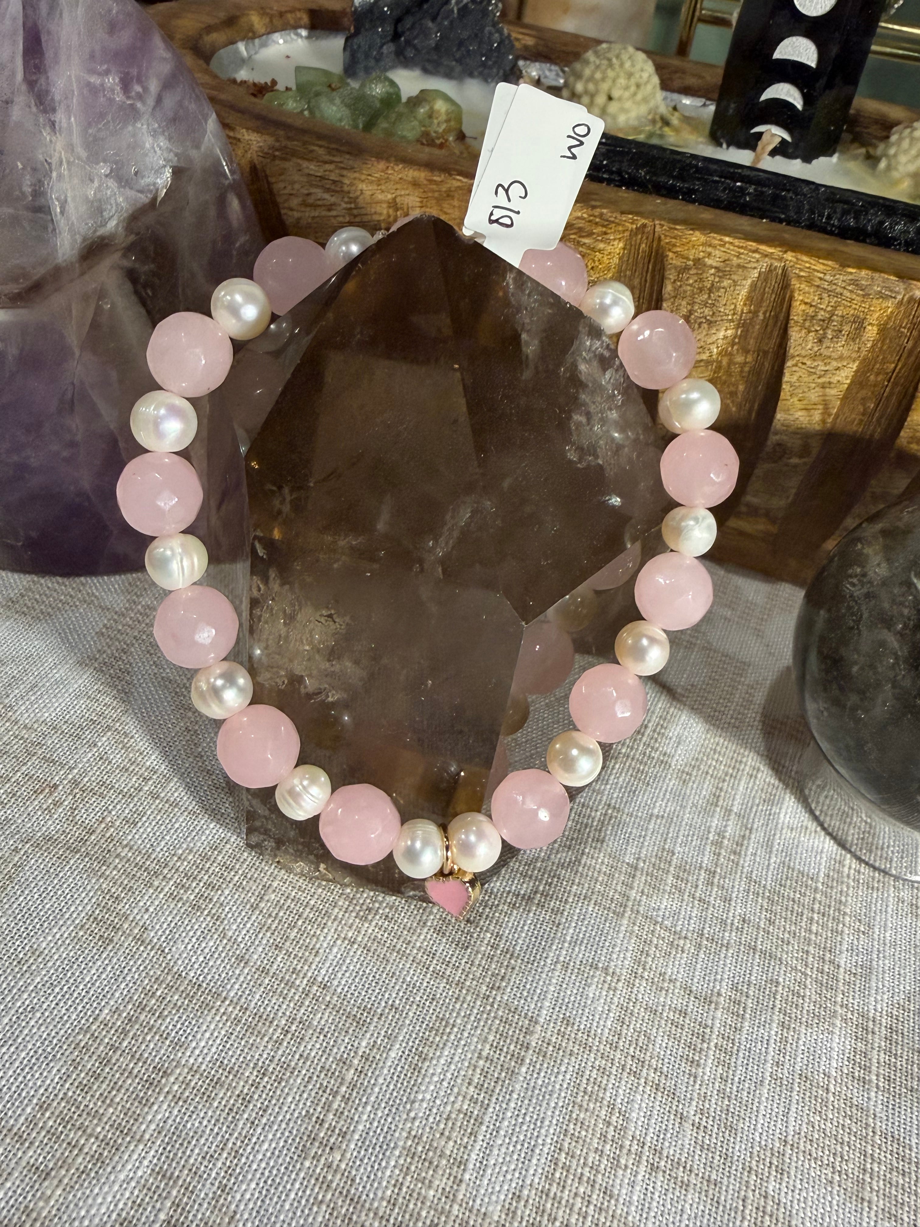 Rose Quartz & Freshwater Pearl 7.5 inch stretchy bracelet