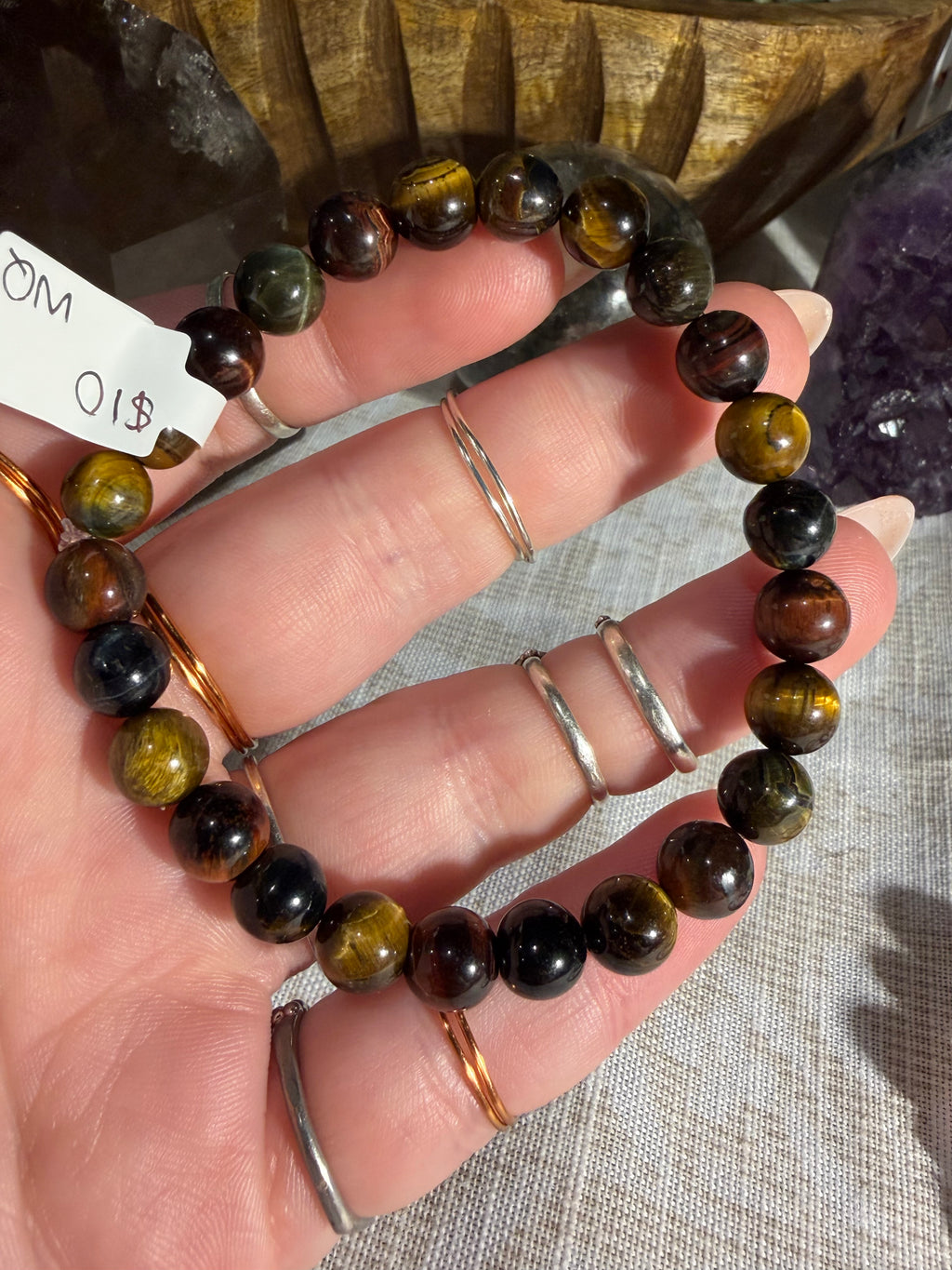 Multicolor tigers eye 7 inch stretchy bracelet