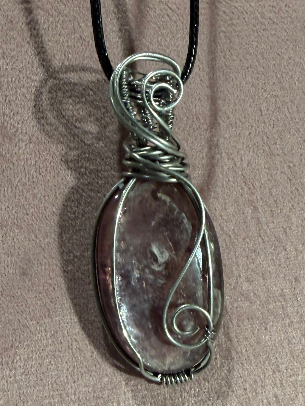 Lepidolite stainless steel wire wrapped pendant