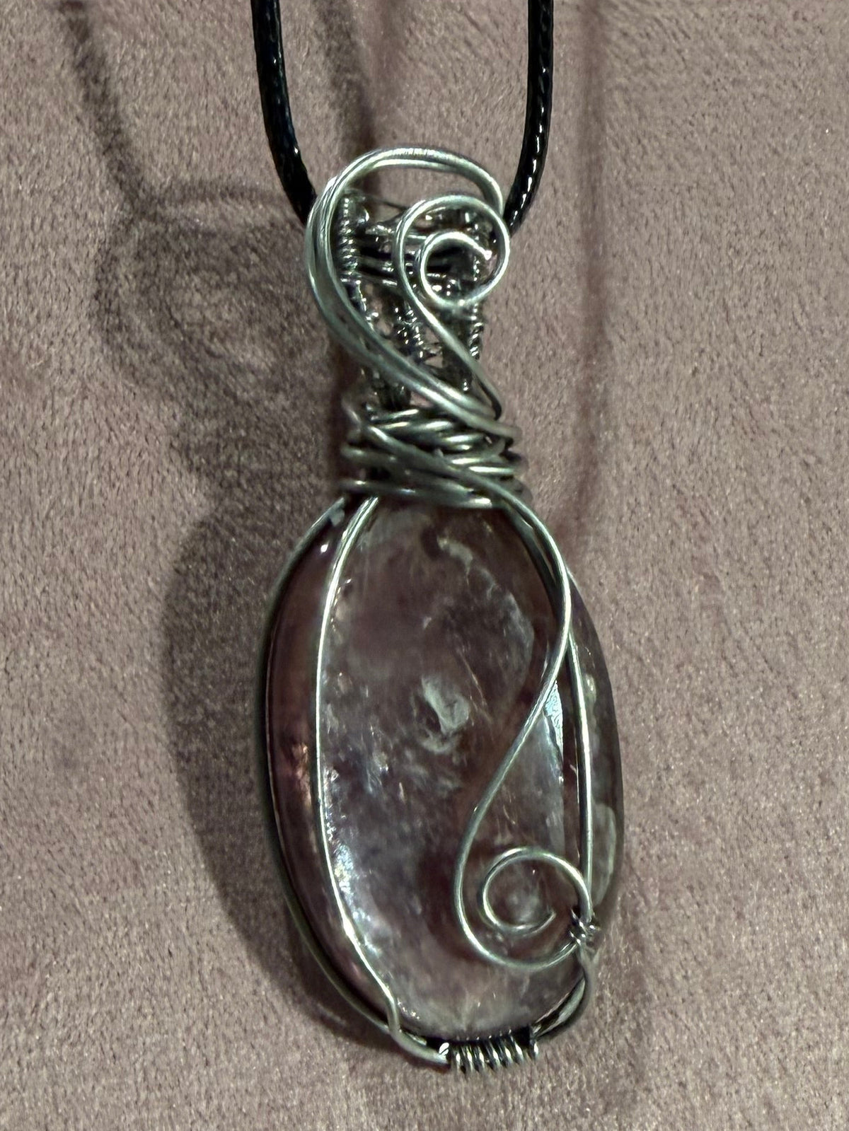 Lepidolite stainless steel wire wrapped pendant