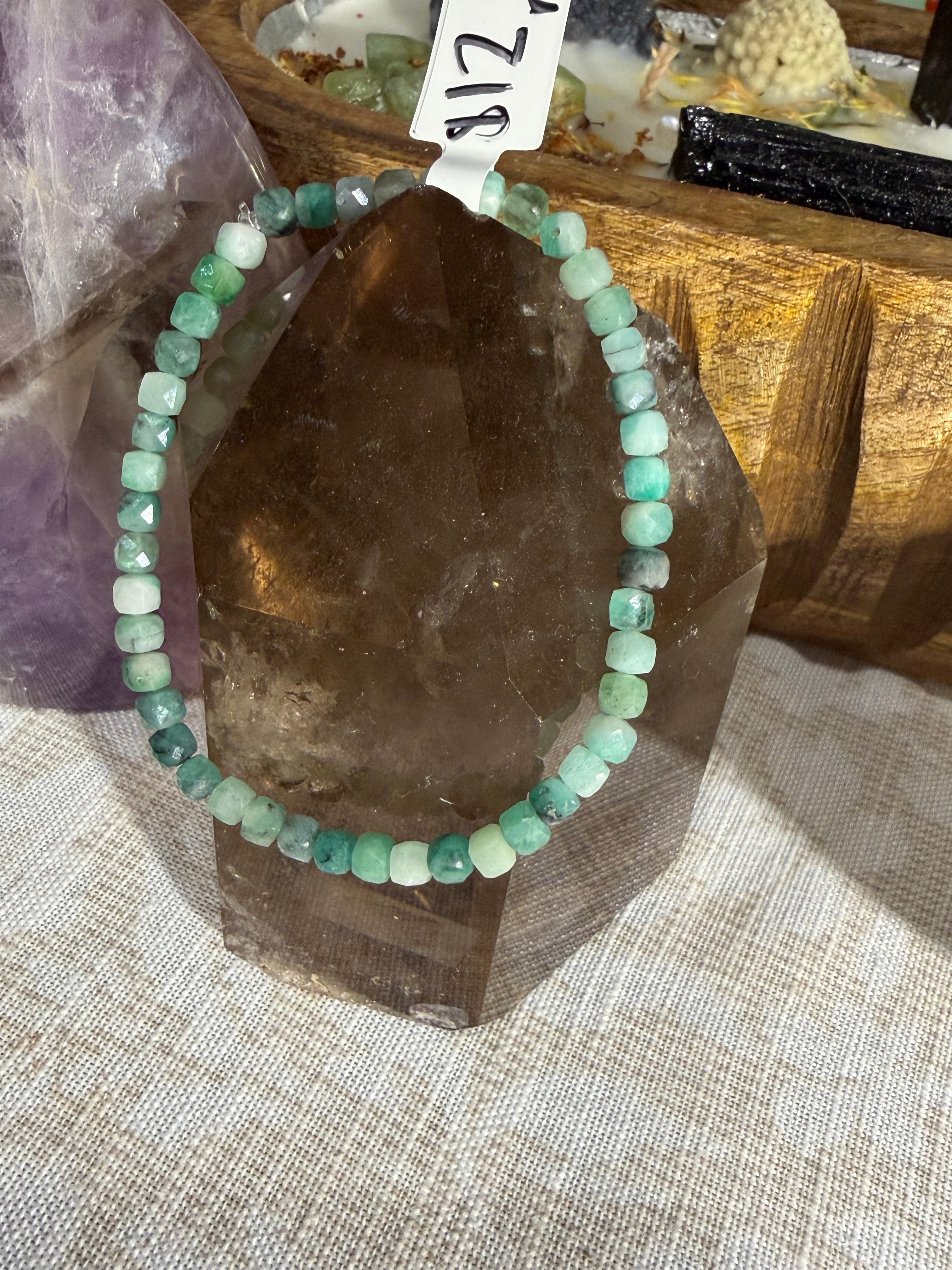 Faceted Emerald 6 inch stretchy bracelet