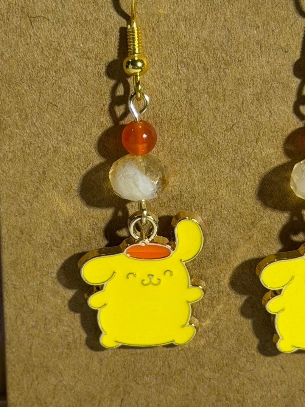 Citrine and Red Agate dog character earrings