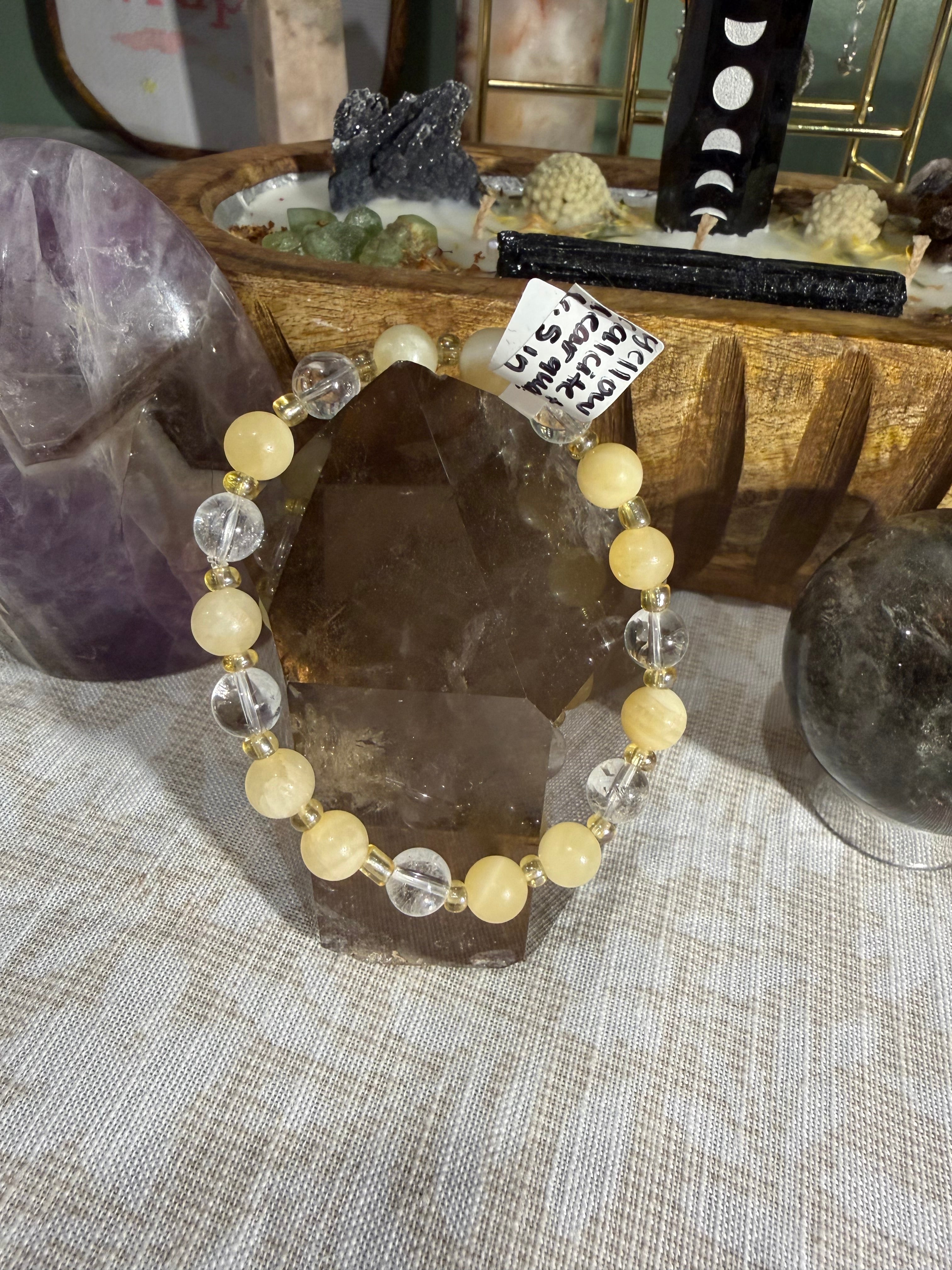 Yellow Calcite & Clear Quartz 6.5 inch stretchy bracelet