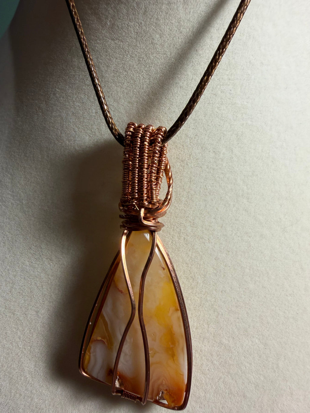 Carnelian & Gold Rutilated Quartz copper wire-wrapped pendant