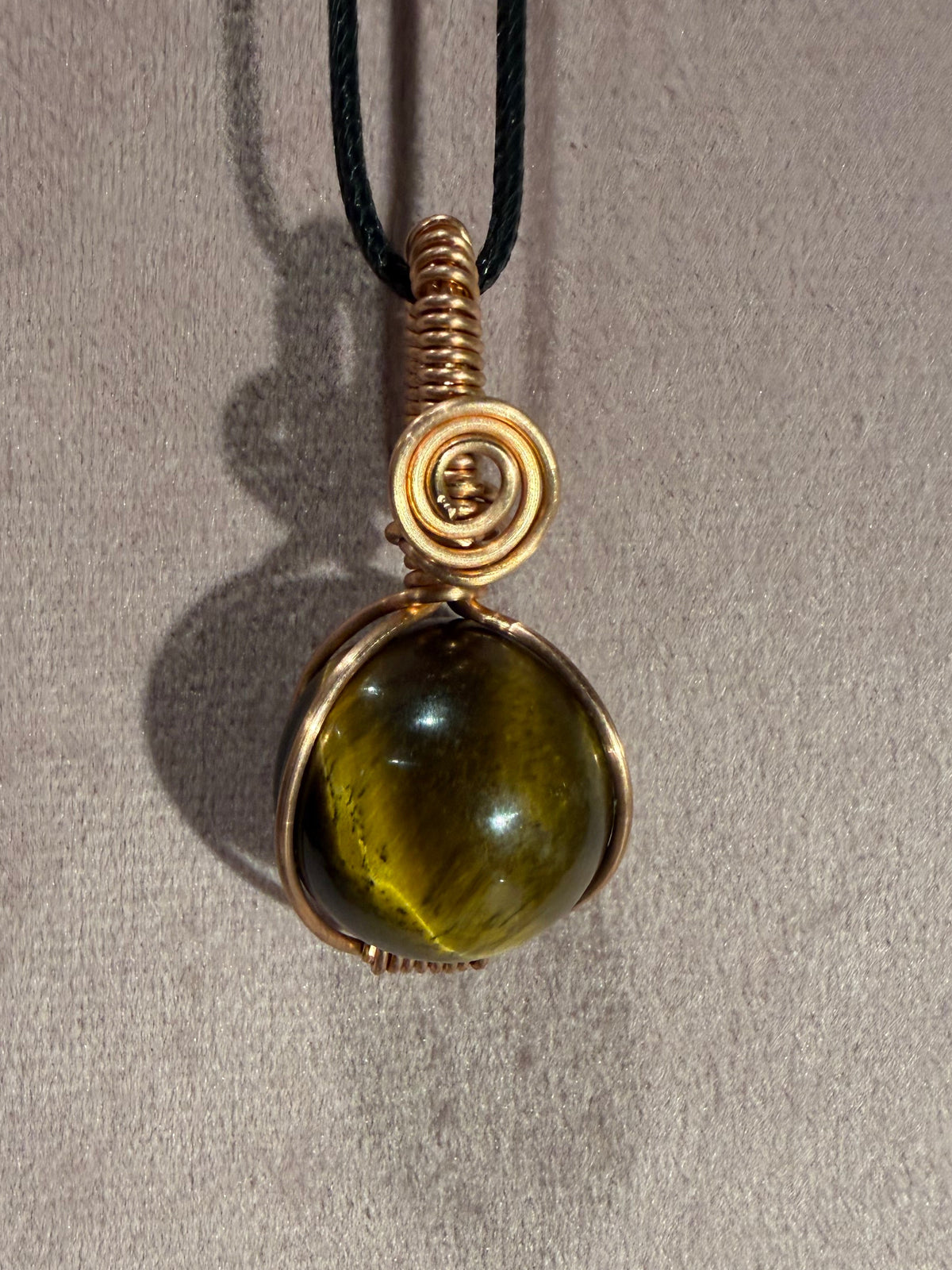 Tiger’s Eye mini sphere copper wire-wrapped pendant