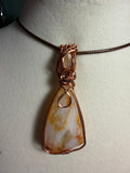 Carnelian & Gold Rutilated Quartz copper wire-wrapped pendant
