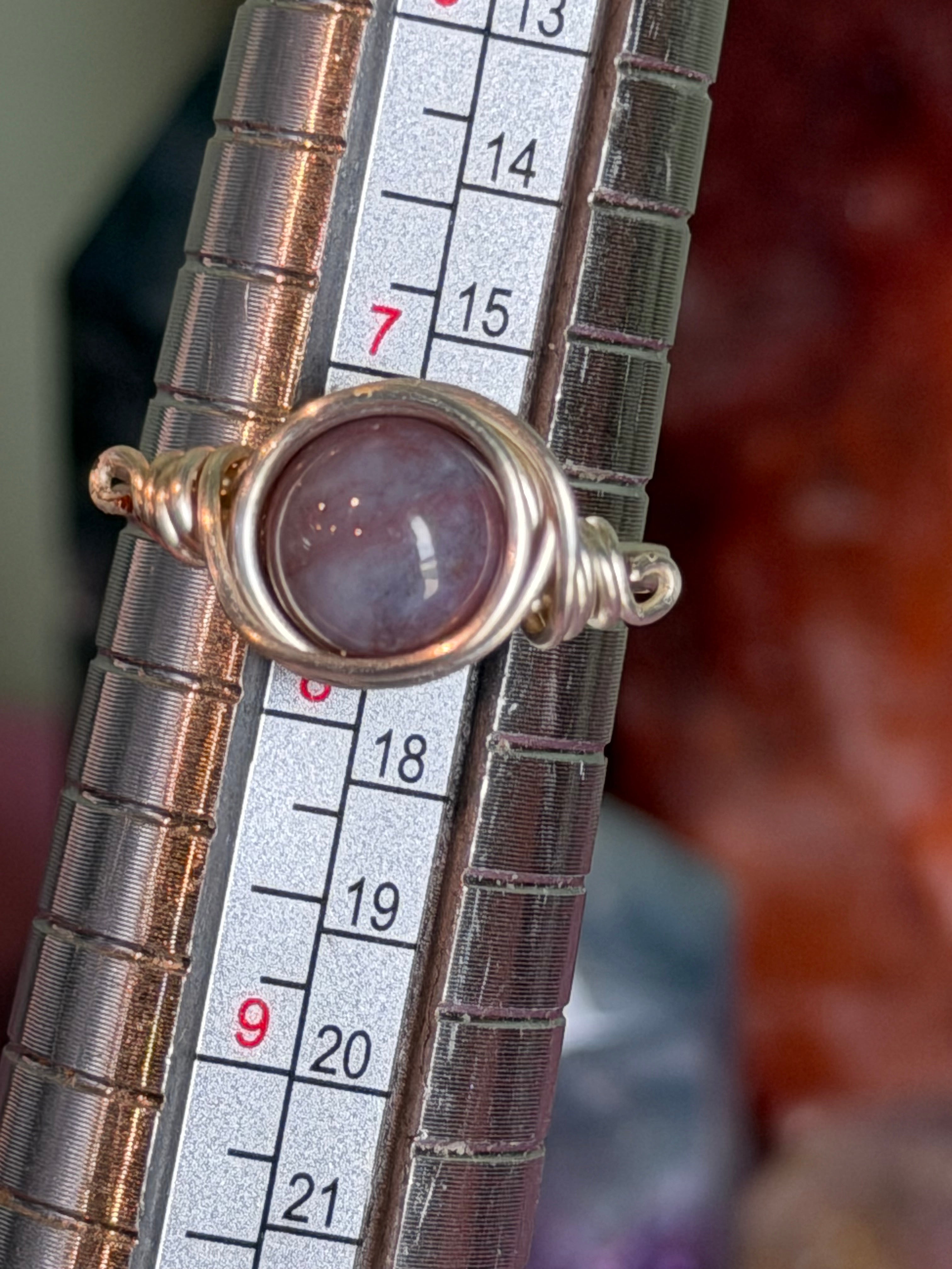 Indian Agate size 7.5 silver-tone copper wire-wrapped ring