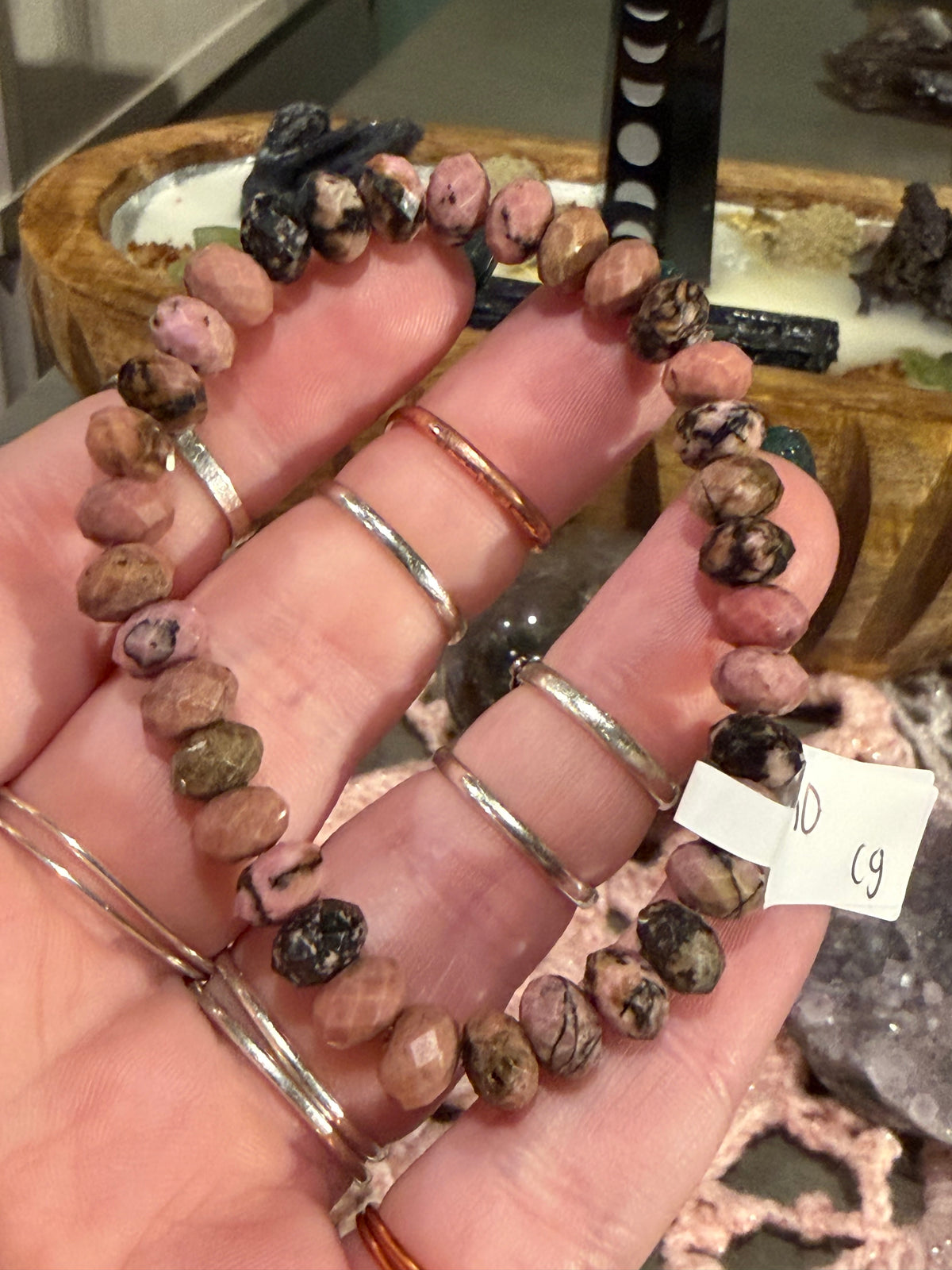 faceted Rhodonite 6.5-inch stretchy bracelet