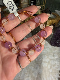 Kunzite & Rose Quartz 6.5 inch copper wire-wrapped bracelet