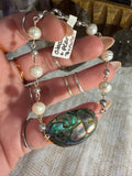 Silver-tone wire Abalone shell & Freshwater Pearl 7 inch bracelet