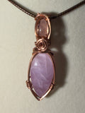 Kunzite & Rose Quartz copper wire-wrapped pendant