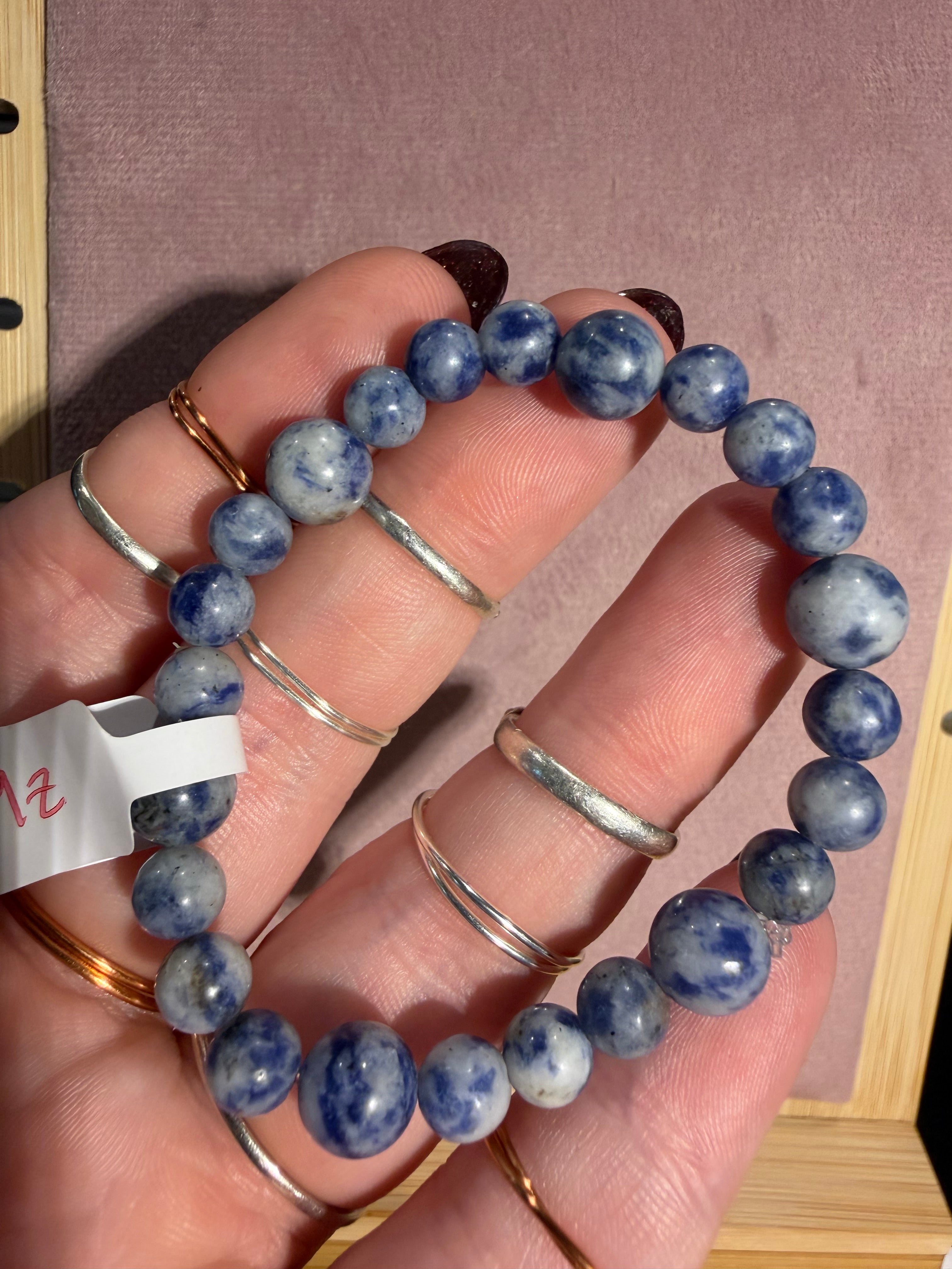 Blue Dot Jasper 5.5 inch stretchy beaded bracelet