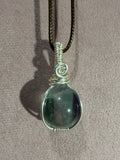 Fluorite mini sphere silver-tone copper wire-wrapped pendant