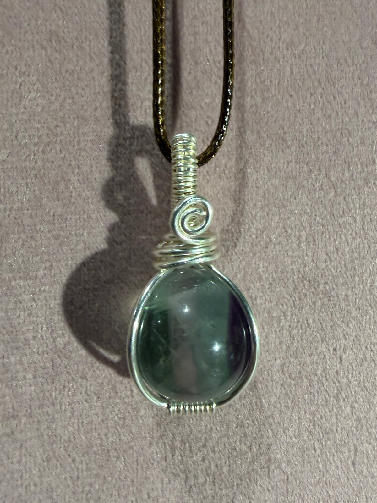 Fluorite mini sphere silver-tone copper wire-wrapped pendant
