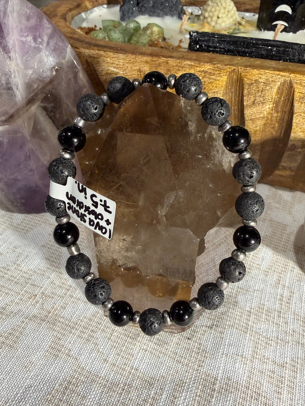 Lava Stone & Obsidian 7.5 inch stretchy bracelet